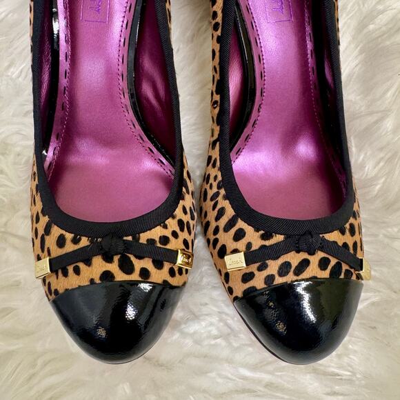 Y2K Coach Poppy Calf Hair Animal Cheetah Cap Toe Bow Detail Heel Pumps Sz 10B - Picture 5 of 11